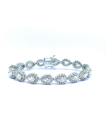 ADIRFINE 925 Sterling Silver Tear Drop Cubic Zirconia Halo Tennis Bracelet - £86.29 GBP