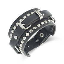 Unisex Punk Rivet Wide Cuff Leather Belt Buckle Bracelets &amp; Bangles Rock Bracele - £11.23 GBP