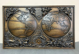 World Map Earth Large Wood Carving Picture 3D Handmade Gift Panno Wall Decor - £199.38 GBP