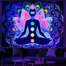 Blacklight Tapestry Yoga Meditation UV Reactive Trippy Wall Hanging Size 50"x60" - $22.79