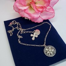 Vintage AVON Clear Gray Rhinestone Round Silver Tone Pendant Chain Necklace - $19.95