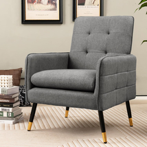 Modern Mid-Century Accent Chair Upholstered Armchair Tufted Back Metal Legs Gray - £141.33 GBP