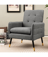 Modern Mid-Century Accent Chair Upholstered Armchair Tufted Back Metal L... - £142.91 GBP