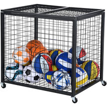VEVOR Rolling Sports Ball Storage Cart, Basketball Cage with Double Lids - $81.90