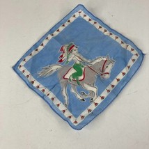 Vintage Childs Handkerchief 8&quot; Square Blue Native American Pony Teepees - £7.88 GBP