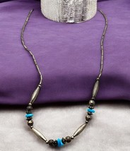 Vintage Faux Turquoise Silver Tone Beaded Necklace Boho Western - $18.49