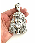 Large Silver Iced CZ Bling Jesus Head Piece Pendant Charm for Chain Neck... - £15.73 GBP