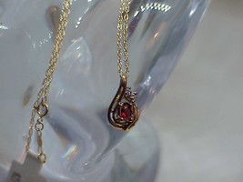 14k Garnet Oval Diamond Pendant Drop Necklace Yellow Gold 18&quot; 1.9 Gram N... - $247.49