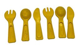 Vtg 2 Sets Fisher Price Play Fun With Food Yellow Plastic Silverware Cut... - $6.92