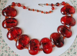 Vintage West Germany Amber Swirl Color Lucite Necklace Bib Choker 19&quot; - £34.46 GBP