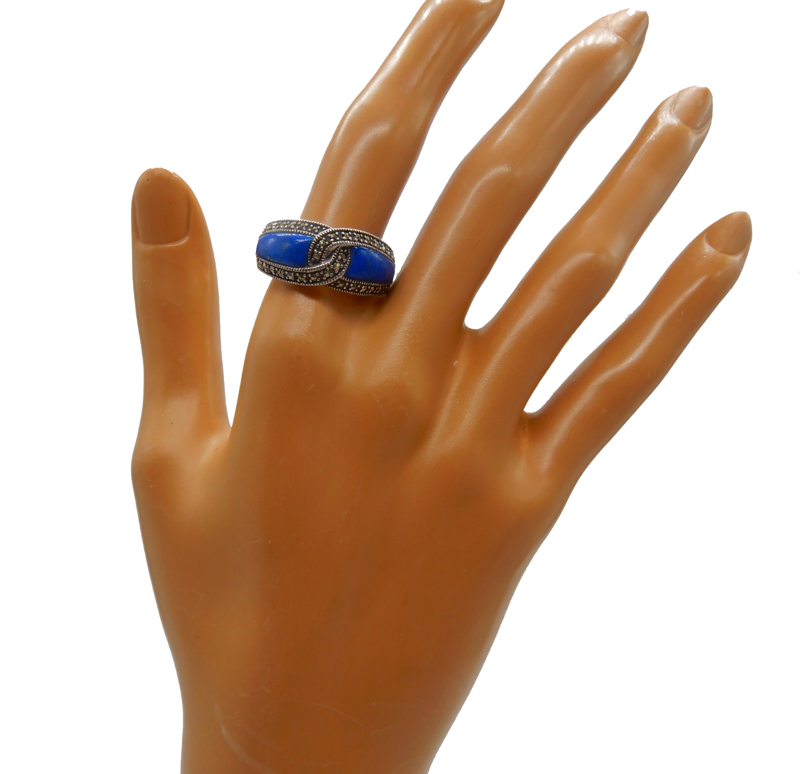 925 sterling silver marcasite &amp; blue stone knot Celtic inspired statemen... - $49.99