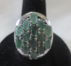 Unheated Oval Emerald Cluster 925 Sterling Silver Ring Sz 7.5 Prong Set - £40.59 GBP