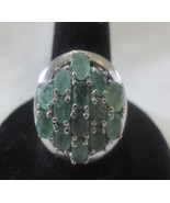 Unheated Oval Emerald Cluster 925 Sterling Silver Ring Sz 7.5 Prong Set - $50.00
