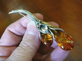 (pin64-14) Orange AMBER Calla Lily .925 Sterling SILVER brooch Poland Jewelry - £54.84 GBP