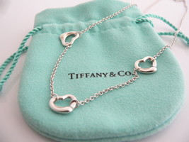 Tiffany &amp; Co Silver Peretti 3 Open Heart Pendant Necklace Charm Chain Gift Pouch - £232.75 GBP
