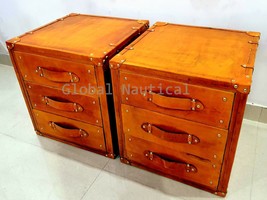 Pair of Best Leather Trunk 3 Drawers Occasional Inspired Side Table-
show ori... - £897.73 GBP