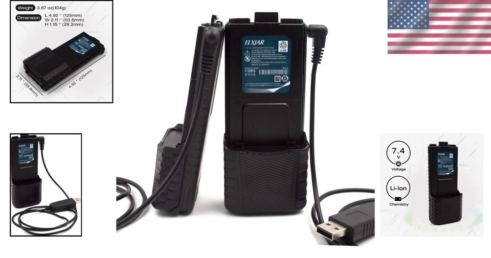 Extended Battery Life 2-Pack for UV-5R: 7.4V 3800mAh with Fast Charging Cables Item image 2
