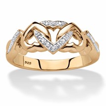 PalmBeach Jewelry 18k Gold-plated Silver Diamond Locking Hearts Ring - £63.38 GBP