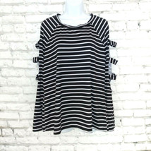 Lola Grace Top Womens XL Black White Striped Cut Out Sleeve Long Sleeve Shirt - £15.97 GBP