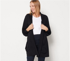 Truth + Style Mix Media Cardigan with Smocked Sleeves (Black, L) A455528 - £20.31 GBP