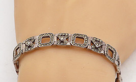 925 Sterling Silver - Vintage Shiny Marcasite Decorated Chain Bracelet - BT1873 - £61.27 GBP
