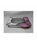 Vtg Stained Glass Mosaic Jewelry Box mirrored floral leaf design Pink - £20.22 GBP