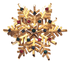 Crown Trifari Brooch Pin Rhinestone Snowflake Brushed Shiny Gold Setting... - $44.95