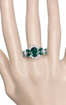 Simulated Emerald Green Cubic Zirconia CZ Imitation Ring Silver Tone Size 7 - £11.34 GBP