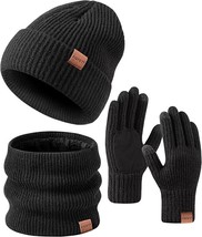 Winter Beanie Hat Gloves Set for Men Women, Hats for Men Touchscreen Gloves for - £15.81 GBP