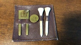 VINTAGE GOLF ACCESSORIES WOODEN TEES BRASS BALL MARKER &amp; DIVOT TOOL FOR ... - £5.69 GBP