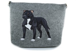 Staffordshire Bull Terrier,Felt, gray bag, Shoulder bag with dog, Handba... - $39.99