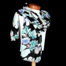 World Market Scarf Shawl Polyester Black Floral Blue Green White Coral 40&quot;x32&quot; - £19.54 GBP