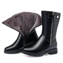 winter boots women Black Shoes Booties Big Size 35-43 Winter Genuine Leather Fem - £78.39 GBP