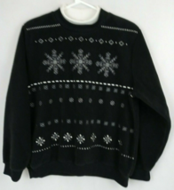 TanJay Women&#39;s Black Christmas Sweatshirt With White Snowflakes Design S... - £13.10 GBP