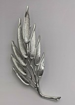 Vintage Judy Lee Signed Pin Brooch Silver Tone Textured Leaf Plant Brush... - £9.07 GBP