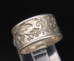 ED LEVIN 925 Silver - Vintage Engraved Floral Vine Band Ring Sz 6 - RG25715 - £52.62 GBP
