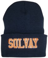Solvay Block Letter Adult Size Cuffed Winter Knit Beanie Hat Navy/Orange - £11.95 GBP