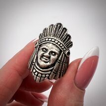 Massive Vintage Silver 800 Women's Men's Jewelry Ring Indian Chief Signe... - $170.00