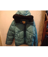 NEW Madden Girl Sherpa Hooded Puffer Jacket Women's Size XL Dusty Blue Full Zip - $19.99