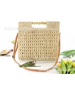 Bamboo Handle Design straw bag Handwoven Women handbag vintage tote bag ... - £29.52 GBP