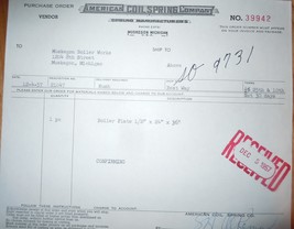 Vintage American Coil Spring Co Muskegon MI Purchase Order 1957 - £2.99 GBP