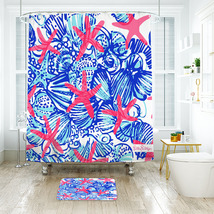 Lilly Pulitzer Summer She She Shells Shower Curtain Bath Mat Bathroom Waterproof - £18.43 GBP+
