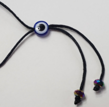 Evil Eye Good Luck Adjustable Bracelet Kabbalah Accented With 2 Crystals - £6.62 GBP