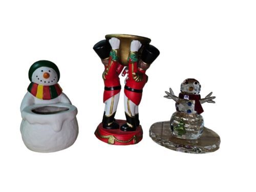 Primary image for PartyLite Christmas Candle Holder Lot Of 3 Crystal Snowman,Snowman Votive,Toy So
