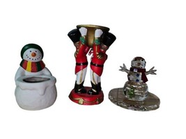 PartyLite Christmas Candle Holder Lot Of 3 Crystal Snowman,Snowman Votive,Toy So - $19.00