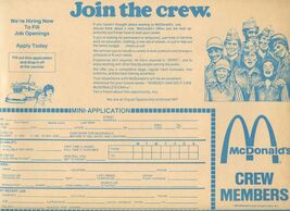 McDonald's Join The Crew Member Placemat 1980 Job Application  - $17.82