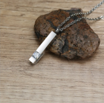 Cremation Ashes Stainless Steel Zirconia Keepsake Bar Necklace (Silver, ... - £11.00 GBP