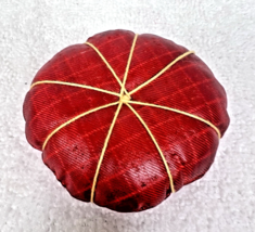 Vintage Waxed Cotton Tomato Sewing Pincushion Grid Design w Yellow 2 3/4... - $9.41