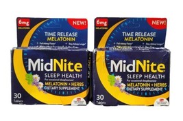 2 MidNite Sleep Health 6mg Melatonin +herbs 30 CHERRY tablets Drug Free ... - $21.77