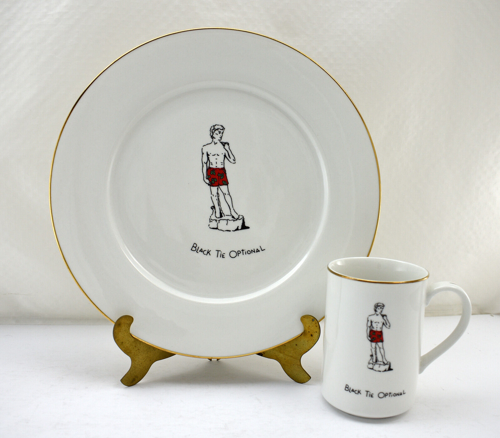 Merry Masterpieces Christmas Plate &amp; Mug Black Tie Optional Michelangelo... - $12.30